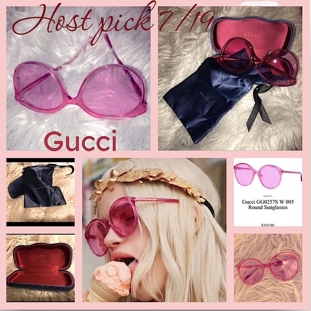 NEW! GUCCI ROUND PINK SUNGLASSES & Velvet blue case Authentic